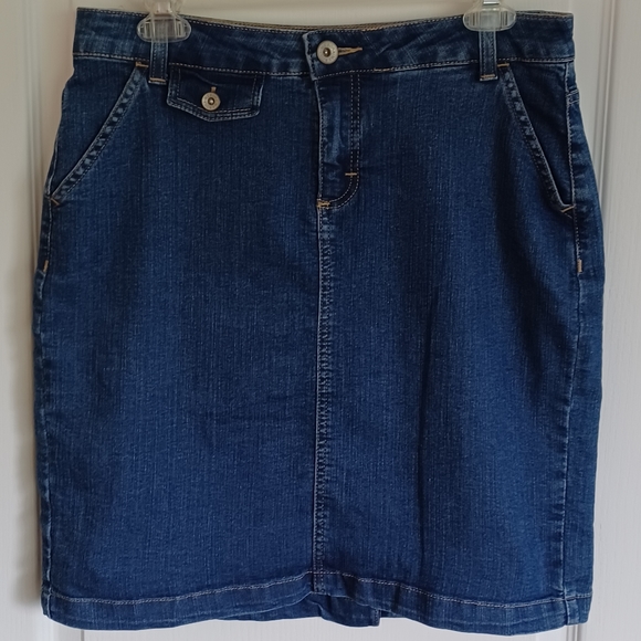 MERONA DENIM SKIRT 8R BACK SLIT RIGHT FRONT POCKET STRETCH MATERIAL - Picture 1 of 6